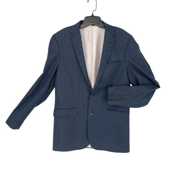 Brooks Brothers Red Fleece Mens Wool Pinstripe Jacket 40L Stretch Lined Blue - Picture 1 of 16